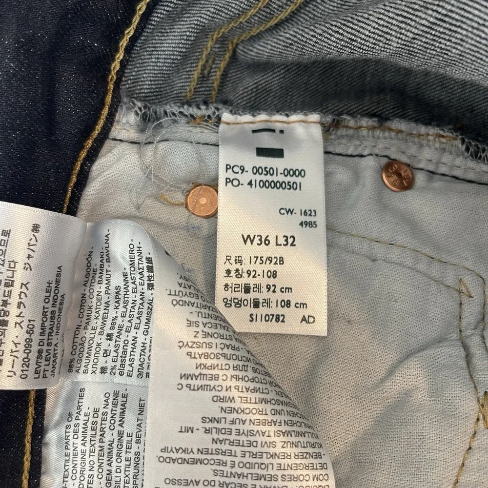 Levis 501 Jeans Mens 36x32 Black Original Button Fly Stretch Denim Grunge NEW